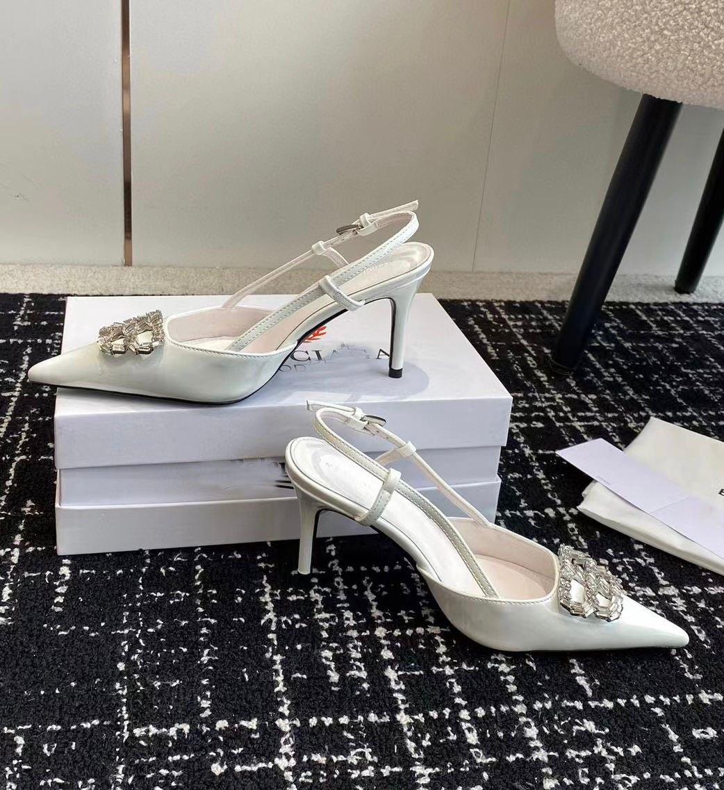 Luxury Summer Square Knife Slingback Pumps Women Patent Leather Red White Black Sandals Shoes Lady Sexy Pointed Toe Party Wedding High Heels EU35-42