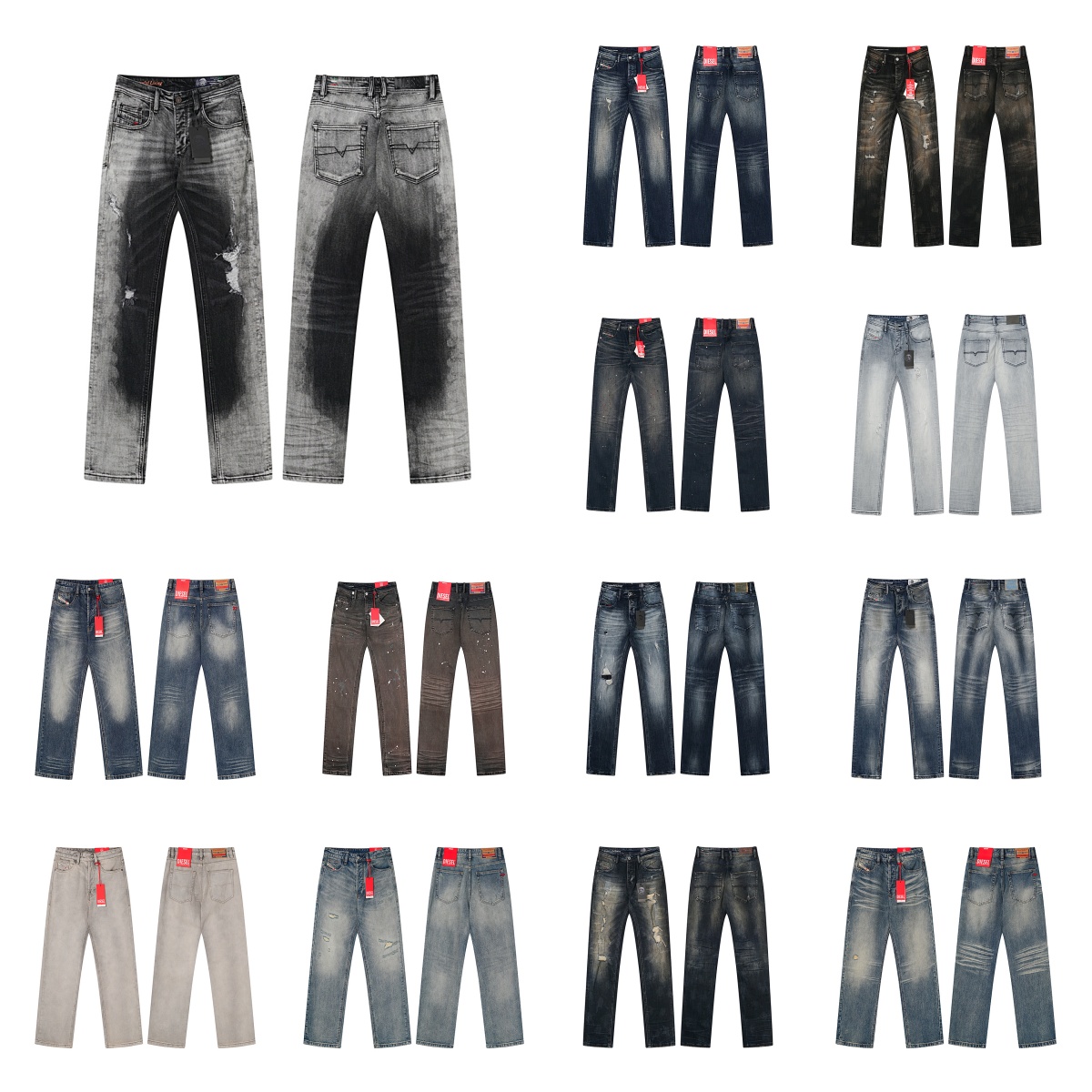 designer jeans Loose Straight-Leg Jeans American Streetwear Style jeans Distressed & Vintage jeans Wash Ripped jeans