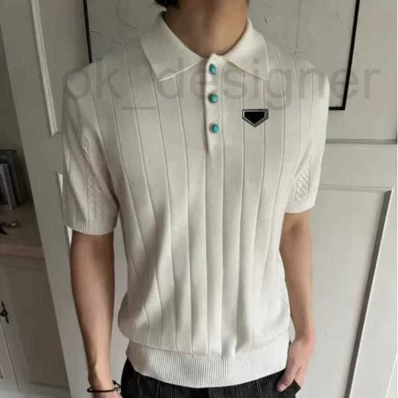 Men's Polos Designer White stylish jacquard knit short-sleeve men's summer American-style cleanfit polo shirt with a turn-down collar and