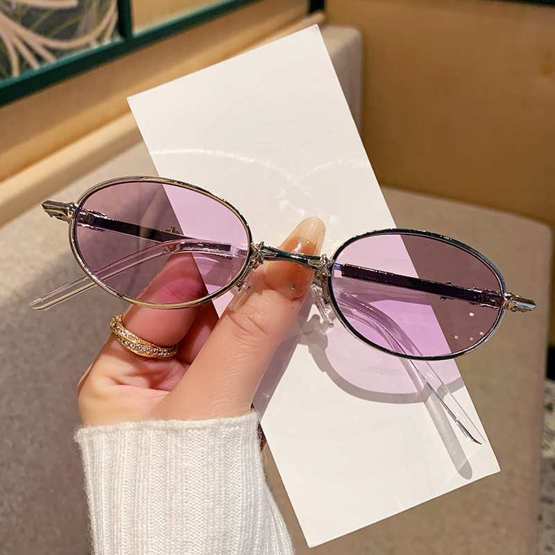 Korean-Style Oval Small-Frame Light-Colored Sunglasses, Personalized And Fashionable Metal Sunglasses For Women, High-End Foldable Eyewear