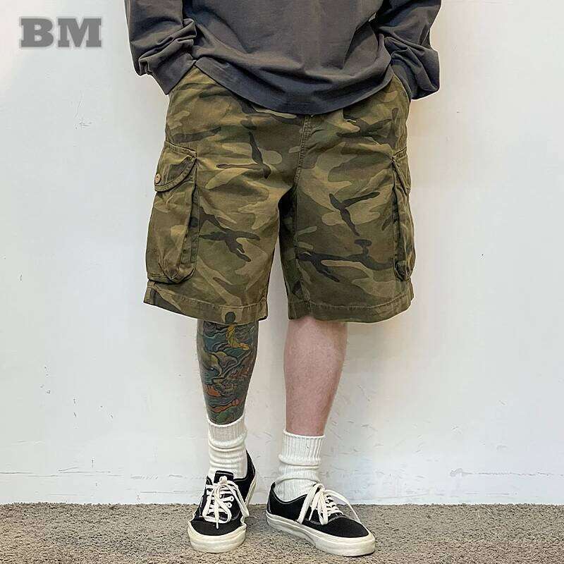 Japanese Streetwear High Quality Loose Camo Tactical Shorts Men Clothing Summer Outdoors Harajuku Casual Baggy Cargo Pants Male 26Y0625