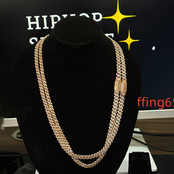 8mm Iced Cuban Link Chain Two Tone Moissanite Custom Lock Clasp Hip Hop Sparkle Luxury Necklace Rose Gold Silver Party