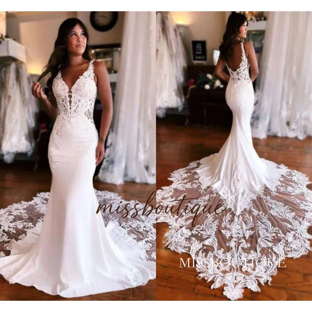 Gorgeous Lace Mermaid Dresses Sexy Open Back Spaghetti Straps Long Bridal Gowns Western Country Wedding Robes Bc16968 B0302 Q625