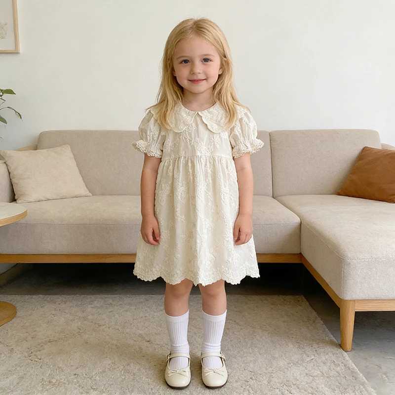 2026 Summer New Pure Cotton Embroidered Floral Short Sleeved Girls Dress 2-6Yrs Versatile Adorable Korean Style Dress Y260625C30D