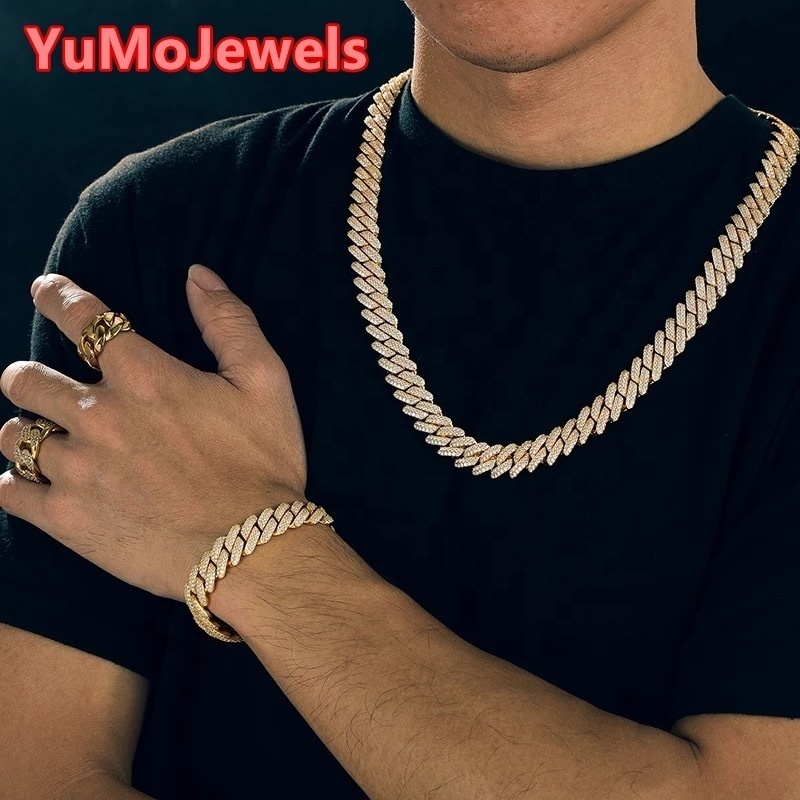 14mm Silver925 Moissanite Cuban Chain Necklace Hiphop 2 Rows Moissanite Iced Out Pass Diamond Tester Cuban Link Chain Men Gifts