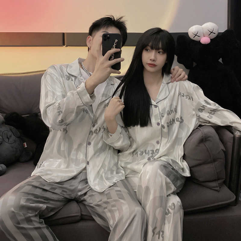 Design Pajamas Suit Women Fashion Men Ice Silk Long Sleeves Home Colth Couples Satin Thin Sleepwear Set Cool Summer Male Female M260625