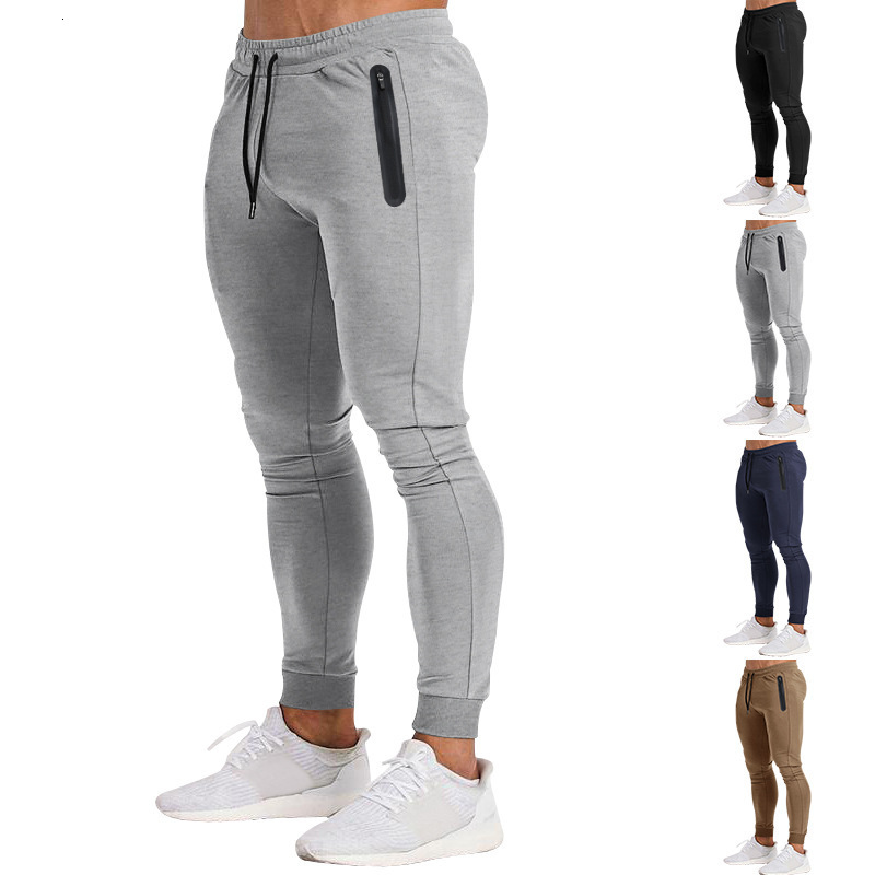 Mens Elastic Cuff Jogging Pants Zipper Pockets Slim Stretch Workout Sweatpants Casual Fitness Running Sports Trousers-image-1112105947
