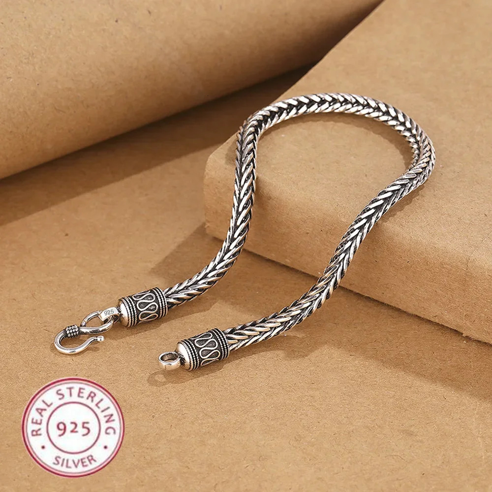 925 Sterling Silver Bracelet vintage Rope Side Chain High Quality For Women Men Fashion Jewelry Wedding Engagement Party Gifts 260624