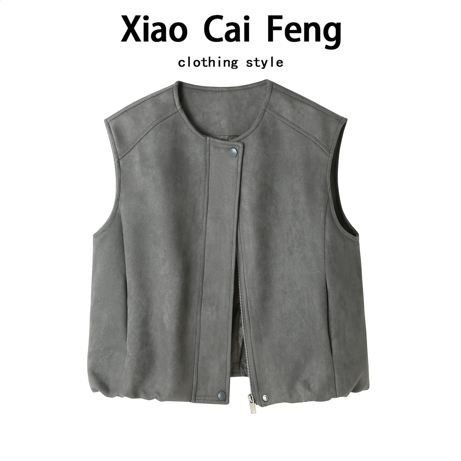 Womens Suede Short Jacket Top round Neck Zipper Casual Vest Spring Autumn Layering Fashion Comfortable Fit Chinese 260624BJ