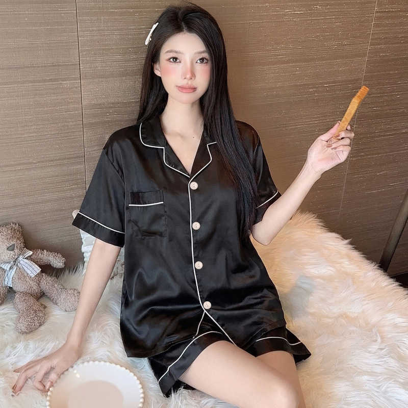 Sleeve Korean-Style Short Pajamas and Shorts Ice Silk Summer Simple Loose Comfortable Breathable Home Wear Set M260625