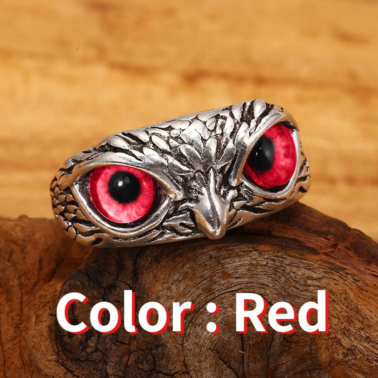 Vintage 3D Carved Owl Open Adjustable Ring Men Women Retro Evil Blue Eye Animal Pattern Zinc Alloy Finger Ring Punk Gothic Couple Daily Statement Je