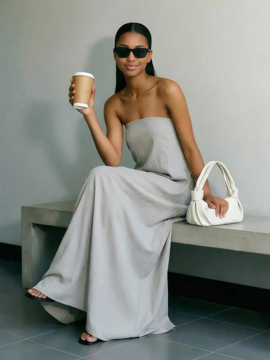 Women Linen Wrap Maxi Dress Sleeveless Backless High Waist Long For Beach Wedding Guest Vacation 260625