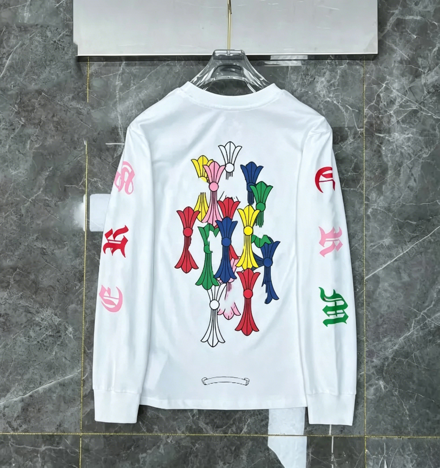 Chrome Long Sleeve Men Women Horseshoe Print Sanskrit Sweatshirt Classic Spring Autumn Casual Loose Fit Crome Unisex Cross Streetwear Chromelies Lon