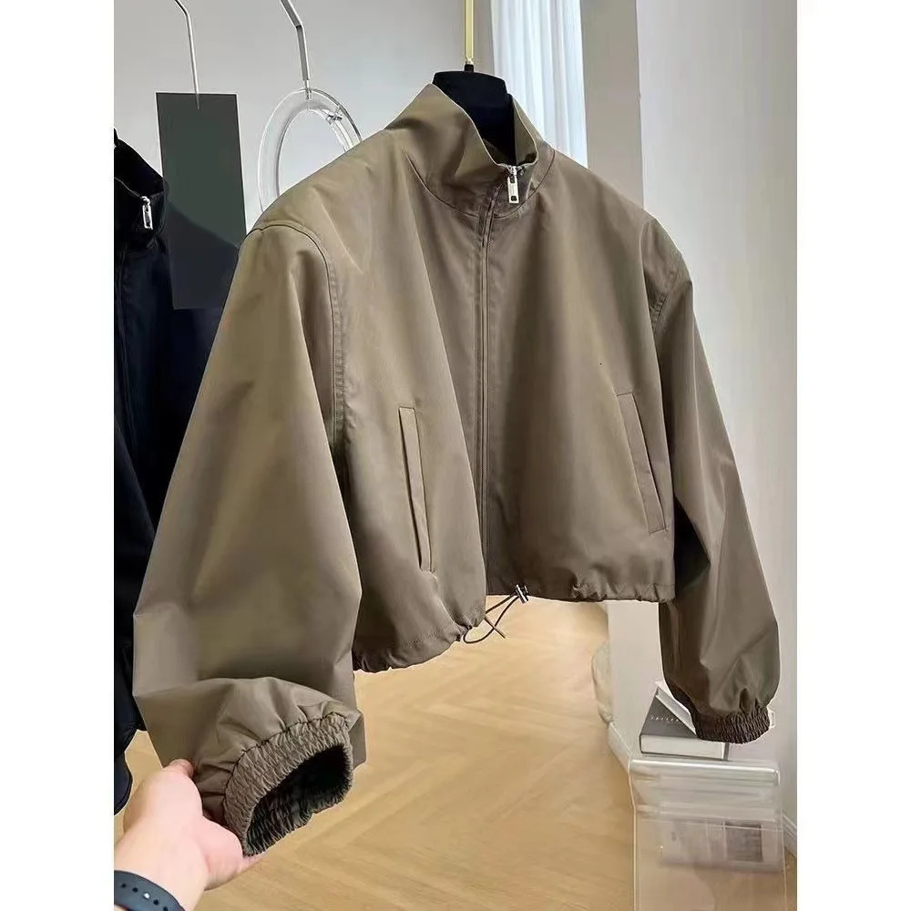 Autumn Korean Style High-End Feel Stand Collar Cropped Jacket For Women Petite Workwear Elegant Casual Chic Tops 260624