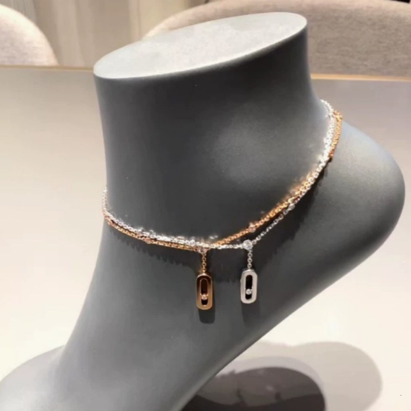 Meijia Single Diamond Sliding Tassel Anklet Fashionable and Versatile High-End Feel Rose Gold Lively Summer Anklet