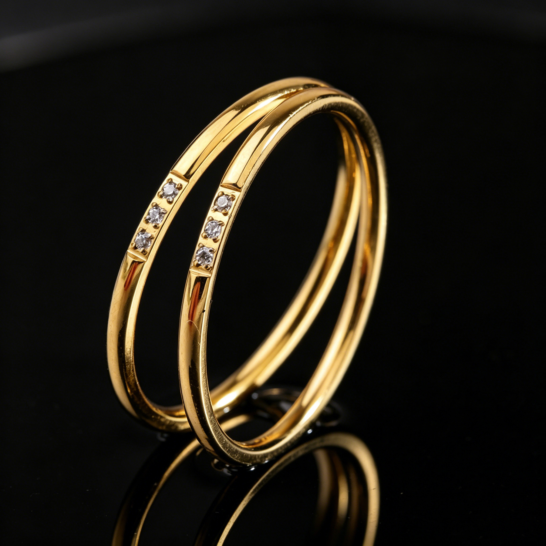 New In 2MM Stainless Steel Simple Design Ring 18K Gold Plated Finger Rings With One Or Three Cubic Zirconia Cz Stones Jewelry Wholesale Bijoux Gifts