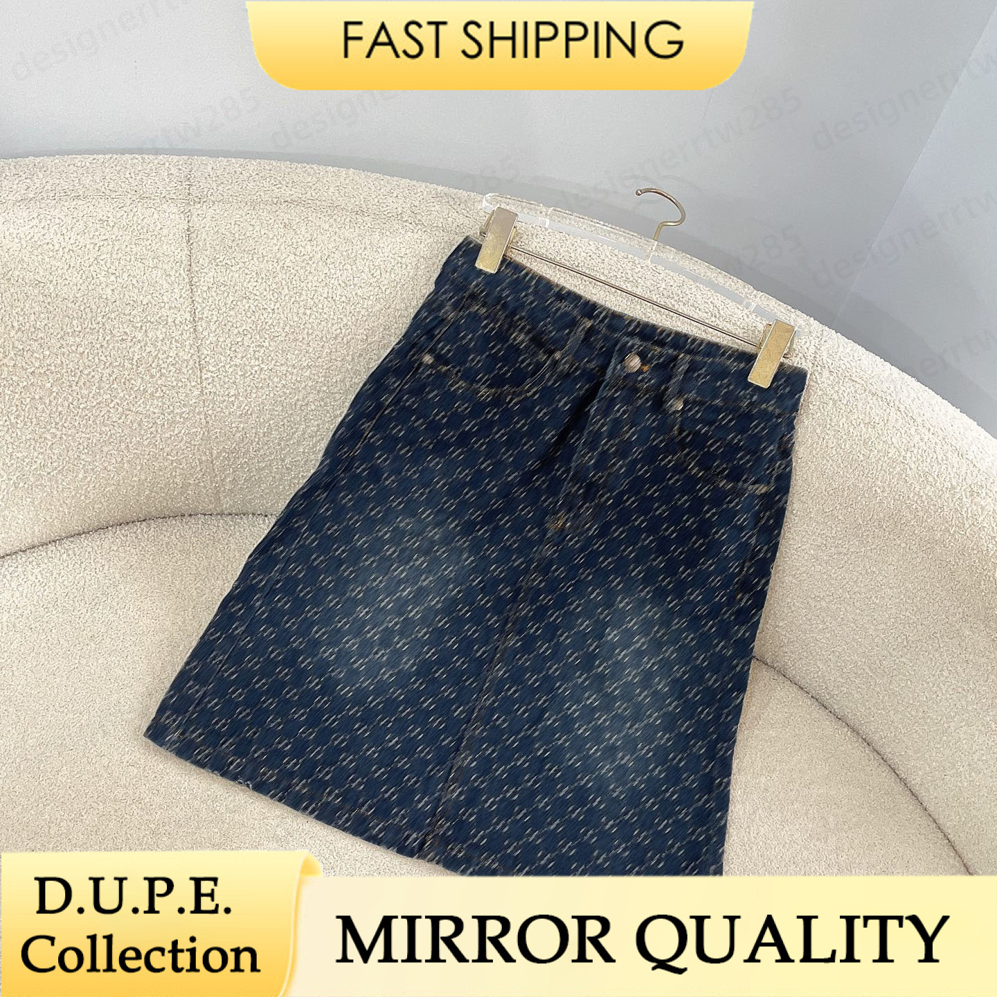 Designer Denim Skirt Monogram Jacquard Luxury Brand Blue Jean Skirts Women High Waist A Line Short Skirt Summer Casual Outfits Vestido Robes-image-1112091549