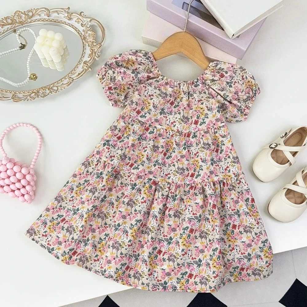Girls New Summer Casual Short Sleeve Floral Print Princess Dress 1 Pc Children Fashion Cute Loose Clothes 2-7 Years Y260625EUT8