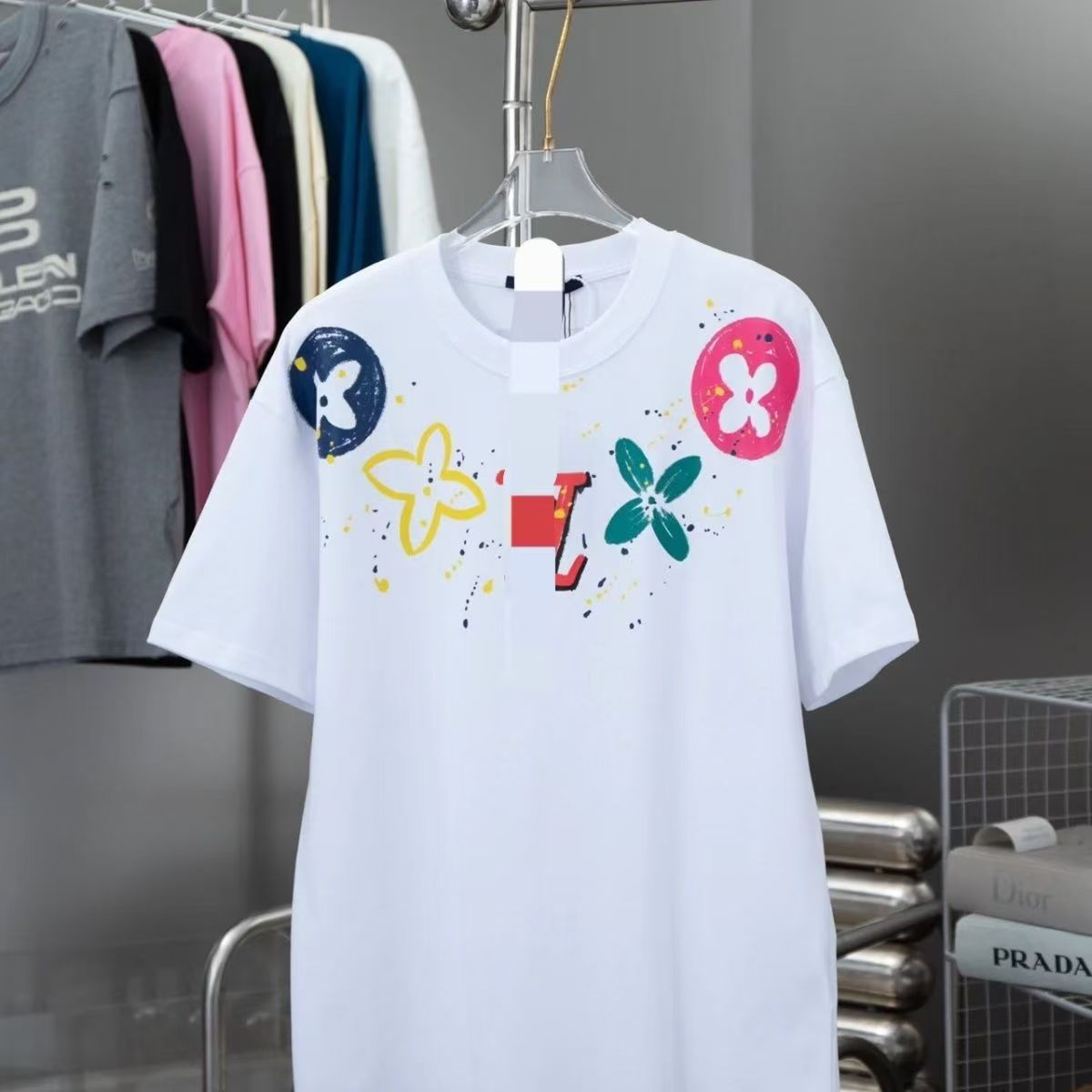 2026 New summer trendy brand personalized men's casual shirt pure cotton heavyweight loose short-sleeved T-shirt half-sleeved top designer
