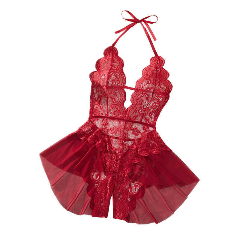 Backless Sexy Nightgown Crotchless Bodysuit Teddy Babydoll Dress Deep V Open Bra Porn Underwear Set Erotic Costume Sexy Lingerie D260625