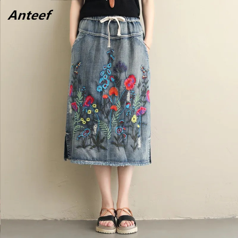 2026 vintage high waist spring summer autumn saias femininas casual loose long denim skirt women skirts female clothes 260617