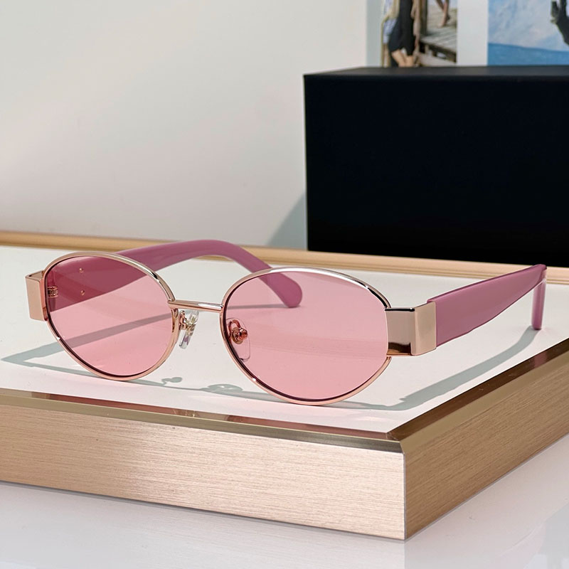 Summer New Designer Womens Sunglasses CH4596 Oval pink lens metal frame acetate fiber leg sunglasses Fashionable personalized beach travel style UV4