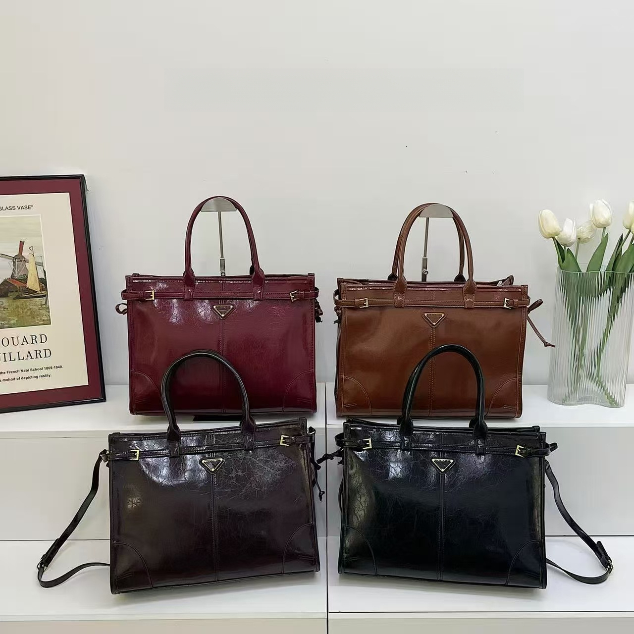 Designer Triangle Wax Leather Bright Face Tote Bag 2025 New High End Handheld Underarm Bag For Women, Fashion And Casual Single Shoulder Crossbod