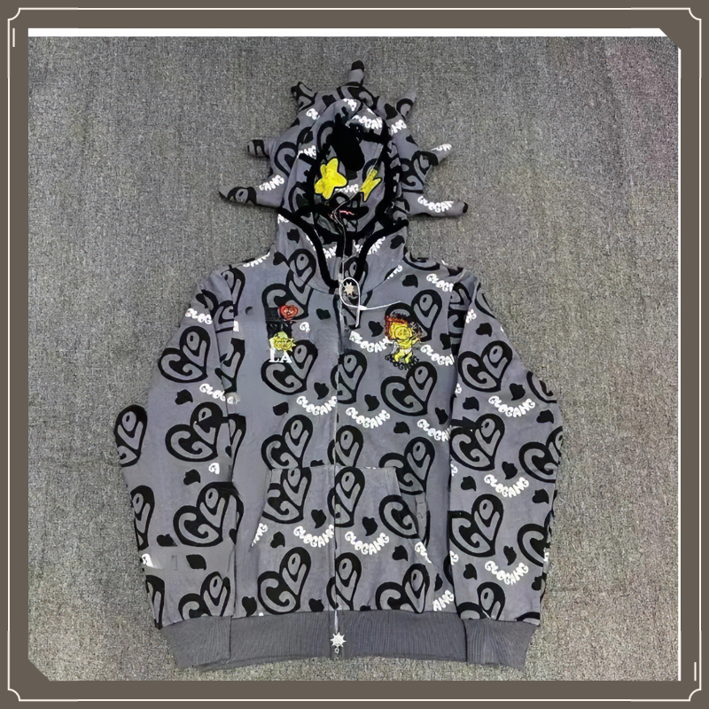 Glo Gang Hoodie Fast Glo Gangs The Glory Full Zip Designer Hoodie High Street 3D Printed Men Women Drink Cartoon Y2k Hoody Sweatshirts Long Sleeved