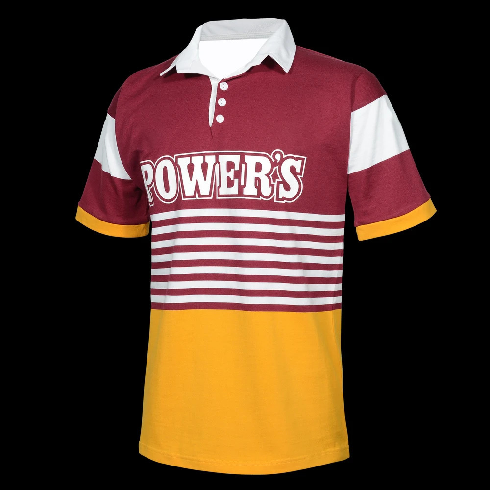2026 Classic Polyester Print Queensland Maroons Retro Rugby Men Color Block Maroon Gold Short Sleeve Polo Shirt 260624
