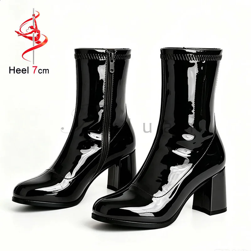 Elastic Leather Stylish Daily Outfits Casual Short Booties Mujer 7CM Thick Heel Solid Ankle Boots For Woman Black Outdoors Shoes 260616