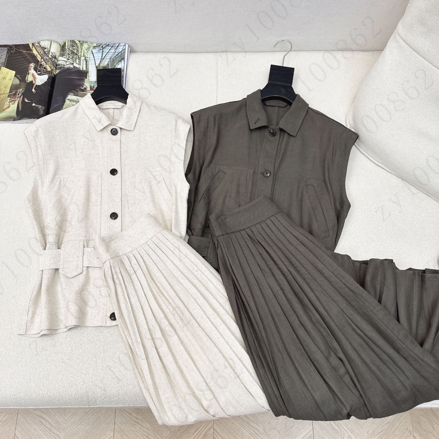 women skirt set brand summer 2pcs standing collar jacket set fashion logo vest two-piece skirts vacation designer Pleated skirt suit Jun 23 1120