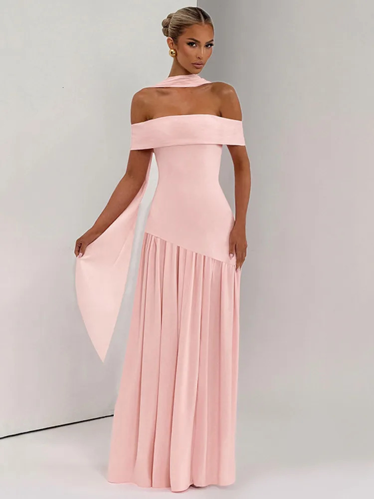 Avrilyaan Strapless Ribbon Shawl Collar High Split Sexy Dress Women Elegant Long Dresses Backless Sleeveless Summer Dress 260624