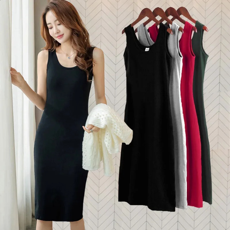 Plus Size Solid Long Dress Korean Fashion Camisole Sleeveless Sexy Womens Dresses Summer Casual Y2k Oversized Allmatch Skirt 260625