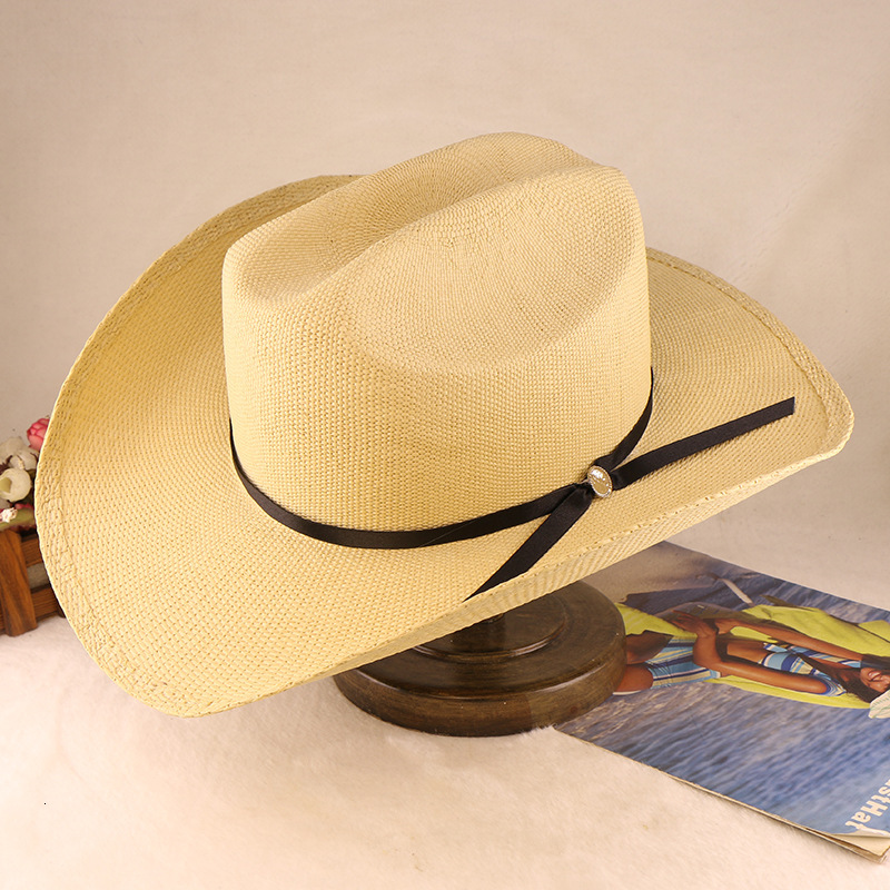classic straw outdoor sun hat waterproof woven hand-knitted western cowboy hat, spring and summer beach sunshade straw outdoor sun hat