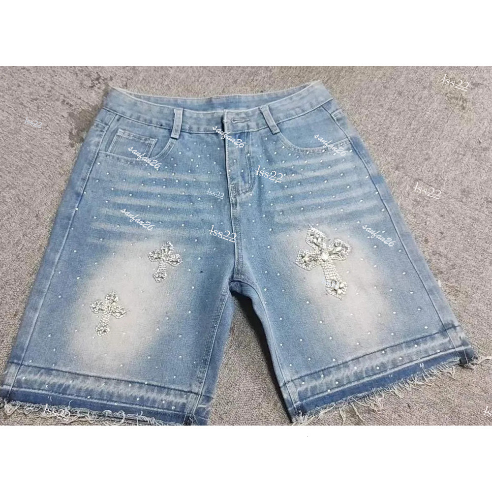 Men's Shorts Gothic Rhinestone Cross Embroidery Viral Denim Jorts Vintage Trend Gym Y2k Style Vintage Cross Men Women Street Hip Hop Jean Short