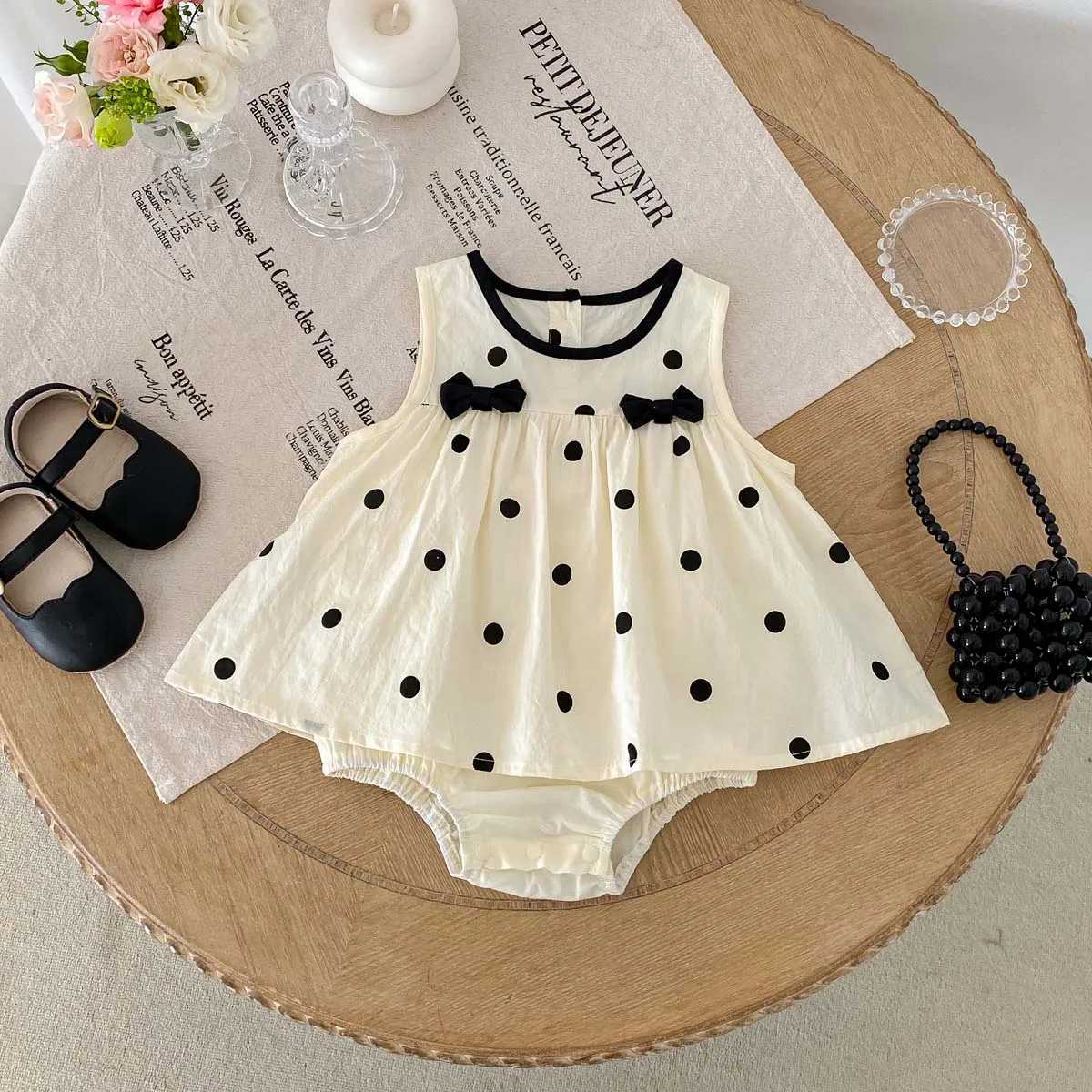 Korean-style summer baby girl sweet and cute wave point bow dress baby girl sleeveless dress very suitable for going out to we Y2606253JD6