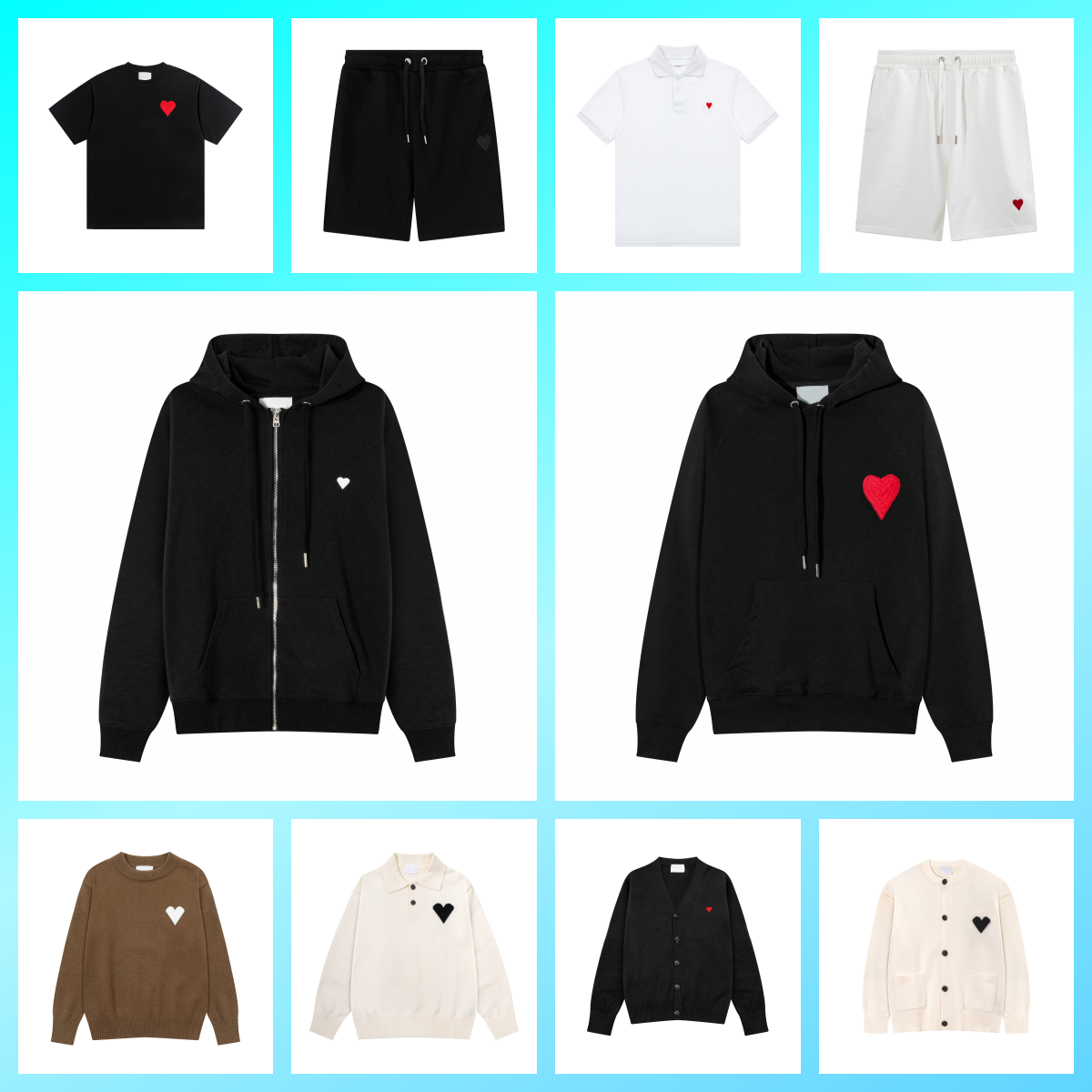 AMIMI Designer shirt men Women's Korean Fashion Heart Pattern Round Neck Knitwear sweatshirts Luxury Brand Lover A-line Small Red Heart Sweater