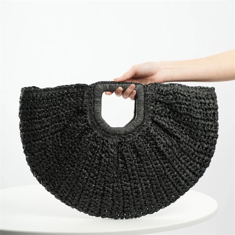 Casual Rattan Wicker Tote Bag Large Capacity Woven Beach Bag Womens Straw Summer Half-moon Beach Handbag Shopper Tote 260625