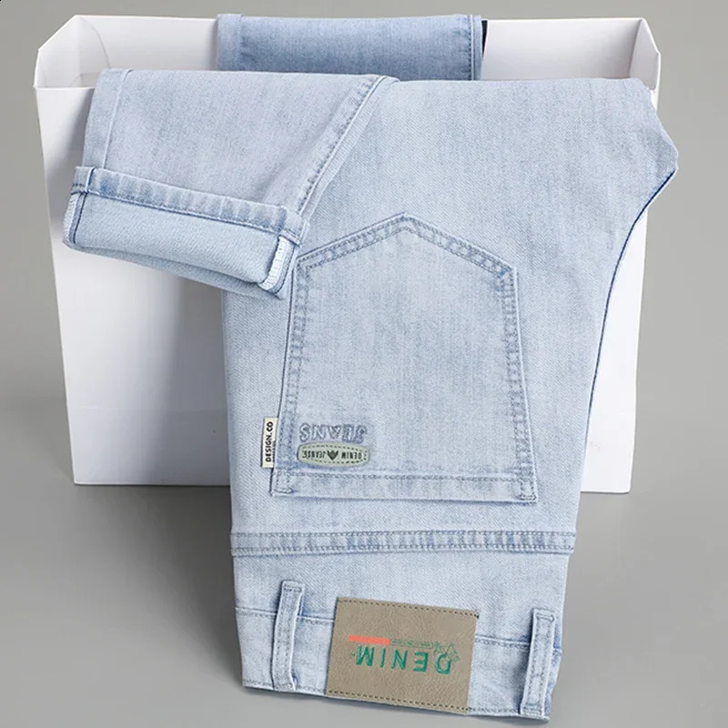 Classic Men Vintage Cloth High Waist Trousers 2024 Autumn Loose Straight Stretch Wash Jeans Quality Sky Blue Pants 260613