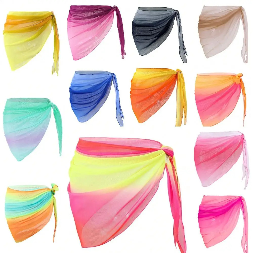 Short Skirt Chiffon Material Beach Dress UPF Protection Sheer Fabric Sarongs Gradient Color Short Length Bikini Wrap Beach Wear 260626
