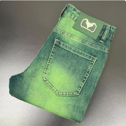 European-Style High-End Spring And Autumn Jade Green Slim-Fit Men's Jeans New Trendy Casual Pants
