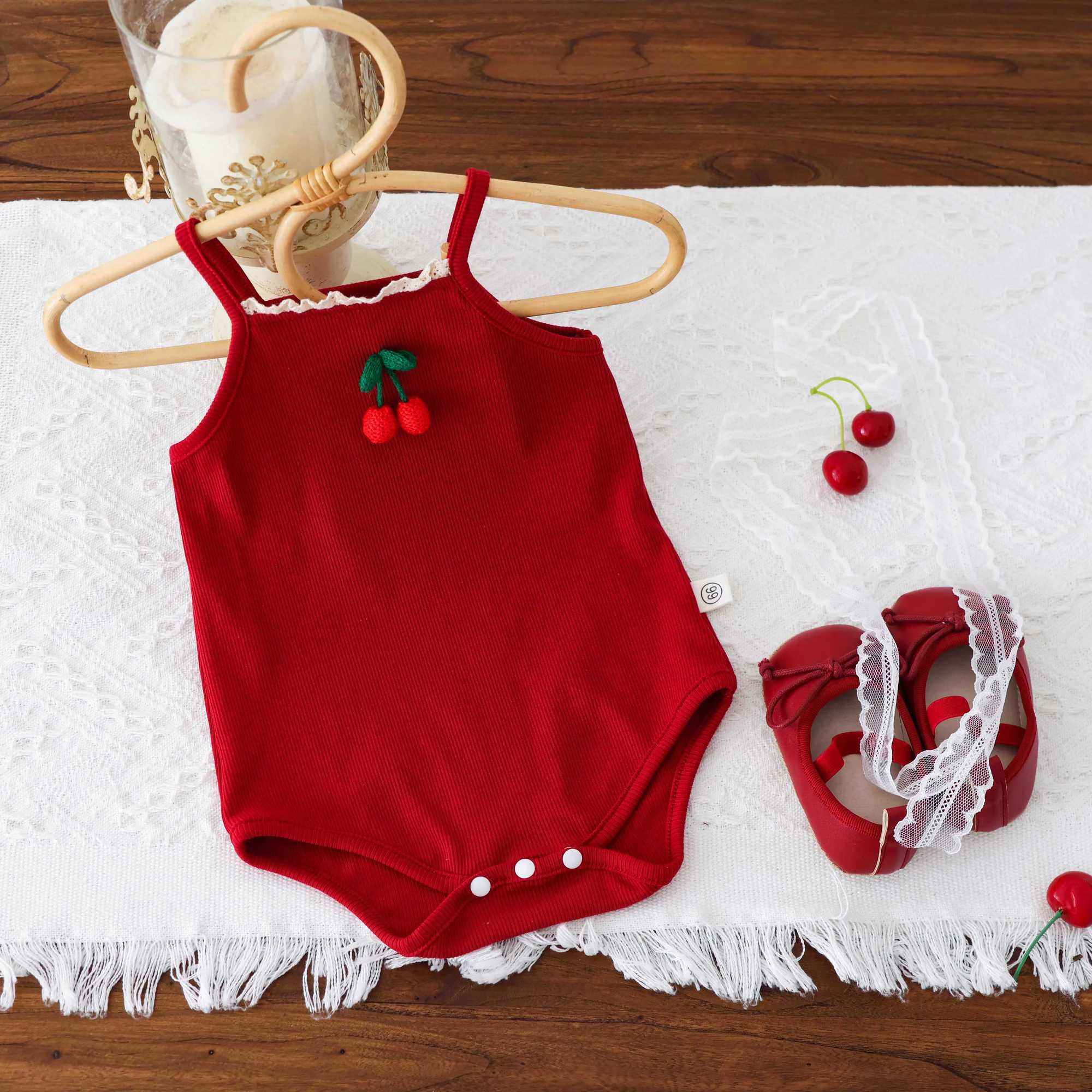 Korean-style summer babys thin cute cherry hanging jumpsuit female babys fashionable and comfortable jumpsuit very suitable Y260625EZ9G