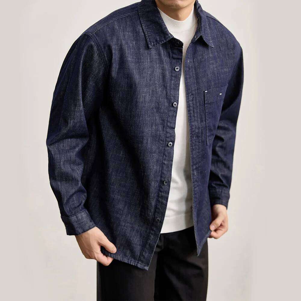 Men Fashion Vintage Loose Casual Long Sleeve Streetwear Plus Size Cargo Male Clothes Washed Cotton Denim Shirt W260626