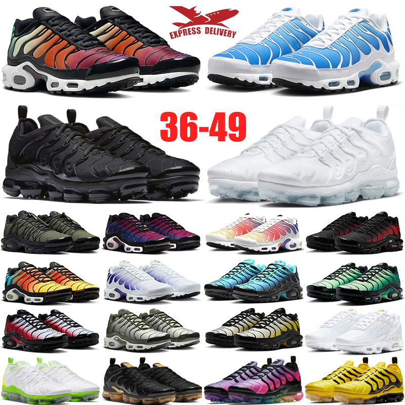 Big Size 36-49 Designer Tn Plus Running Shoes Mens Womens tnss tns Utility Triple White Black Metallic Silver Blue Sunset Outdoor Jogging Trainers S