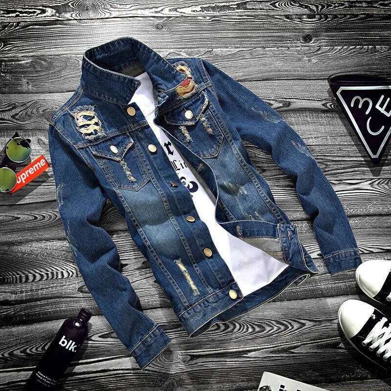 2025 Luxury Denim Fashion Hole Jeans Jacket Mens Cotton Outwear Jackets Coat Long Sleeve Male Clothing Streetwear W260626