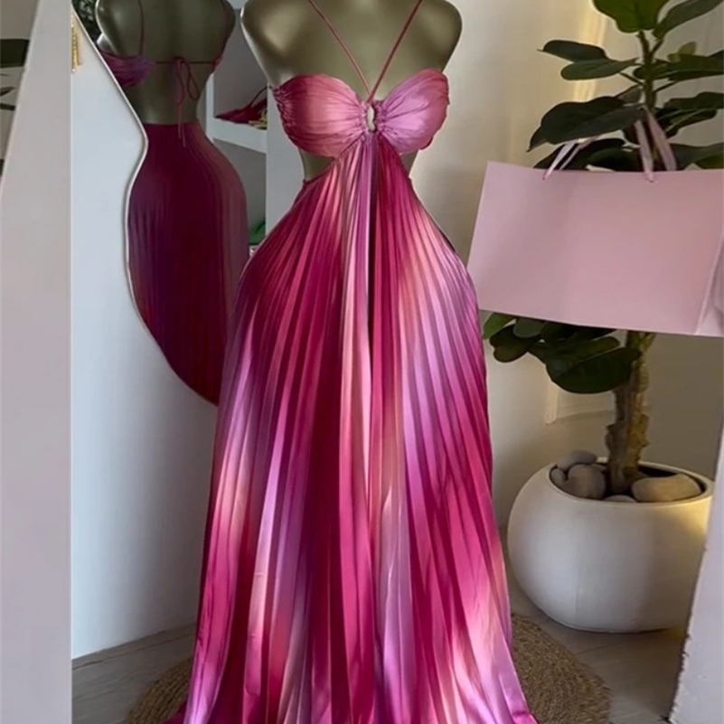 CMYAYA Elegant Sleeveless Sweet Strapless Gradient Floor-Length Long Women Dress Beach Party Evening Sexy Pleated Dresses 260625
