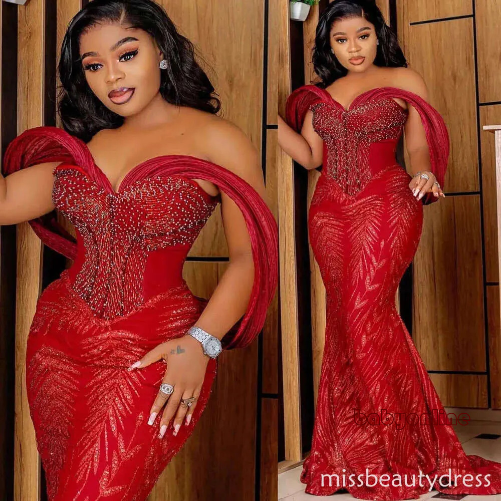 Red Mermaid Evening Dresses Beaded Sweetheart Sequined Stylish Prom Formal Party Second Birthday Engagement Gowns Plus Size Dress For Special Occasi
