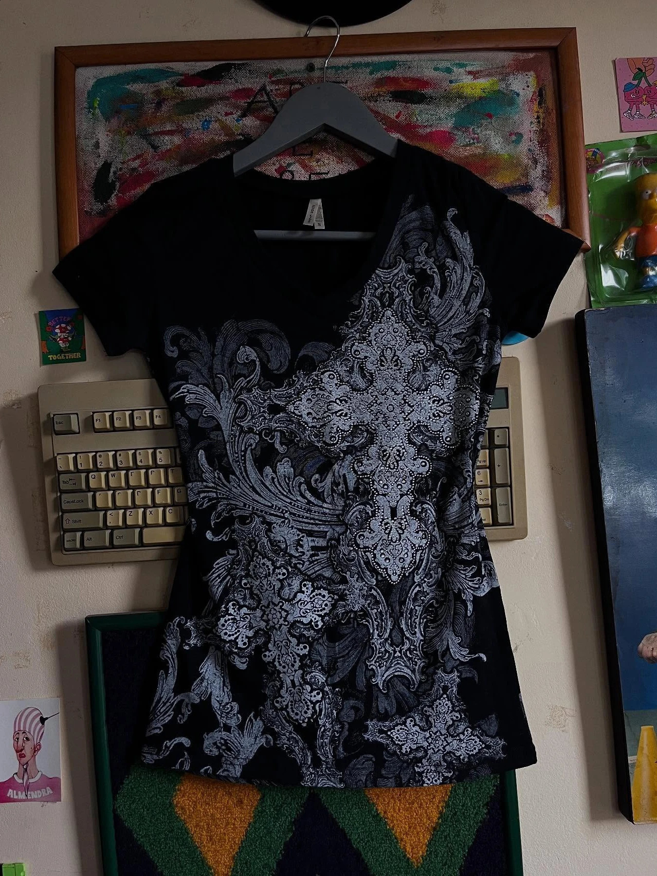 Summer fashionable Gothic front and back printed V-neck T-shirt for womens sexy slim fit short sleeved T-shirt 260625