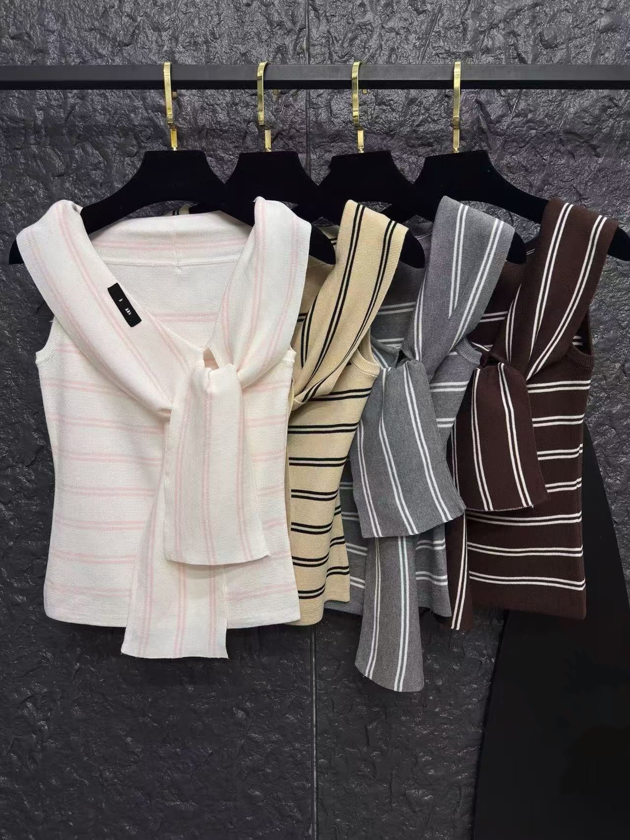 M casual and fashionable new style cross-shaped wrap striped knitted tank top