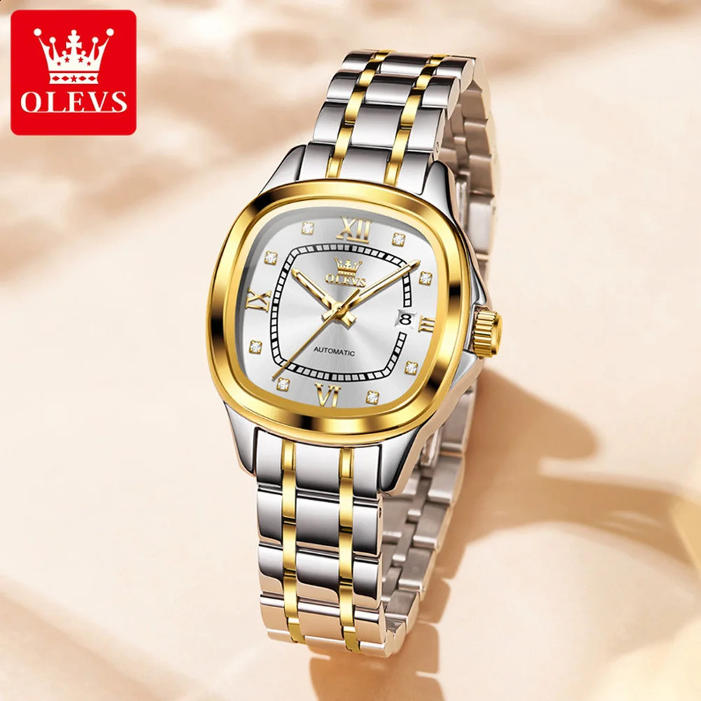 OLEVS 9810 Automatic Mechanical Watch for Women y Diamond Scale Womens Wristwatch Stainless Steel Waterproof Ladies Watches 260625